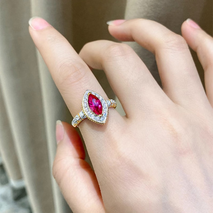 1Ct Luxury Red Marquise Stone Halo Ring Gold Band-Sterling Silver-lornajewelry