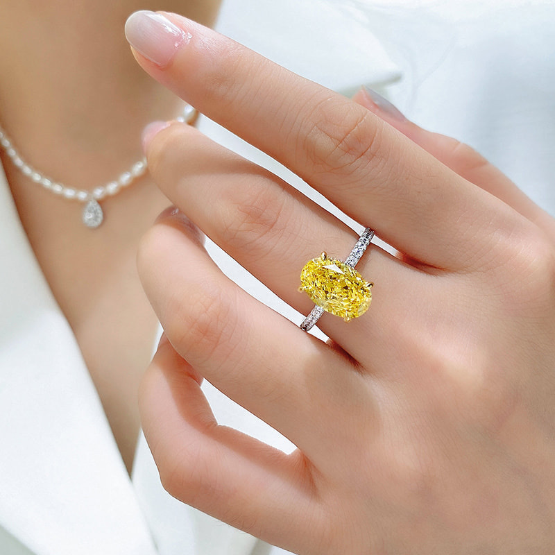 4.5Ct Yellow Oval Gemstone Gold Prong Setting Ring-Sterling Silver-lornajewelry