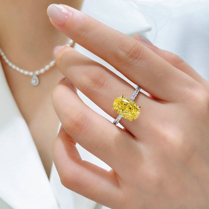 4.5Ct Yellow Oval Gemstone Gold Prong Setting Ring-Sterling Silver-lornajewelry