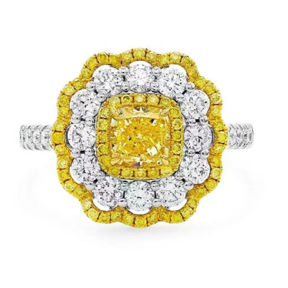 2Ct Cushion Cut Double Halo Yellow Gemstone Ring-Sterling Silver-lornajewelry