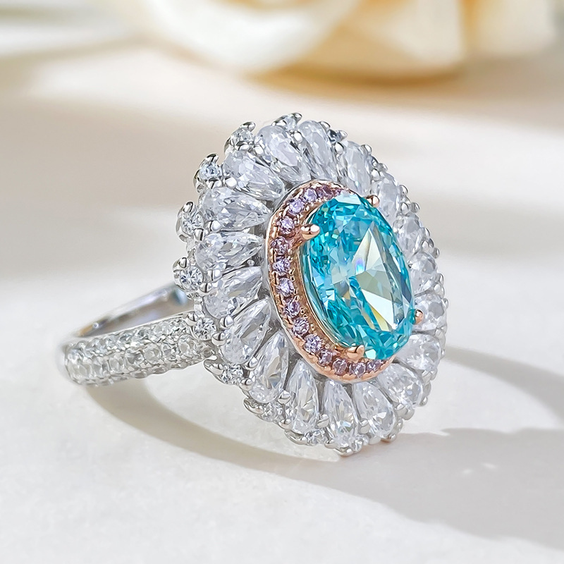 2.5Ct Luxury Oval Paraiba Color Gemstone Double Halo Design Ring-Sterling Silver-lornajewelry