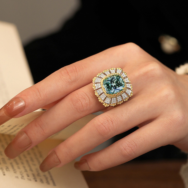 3.5Ct Luxury Cushion Cut Green Tourmaline Intricate Design Buccellati Style Ring-Sterling Silver-lornajewelry