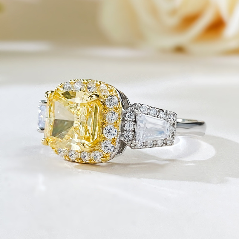2Ct Yellow Cushion Gemstone Halo Side Stone Accents Ring-Sterling Silver-lornajewelry