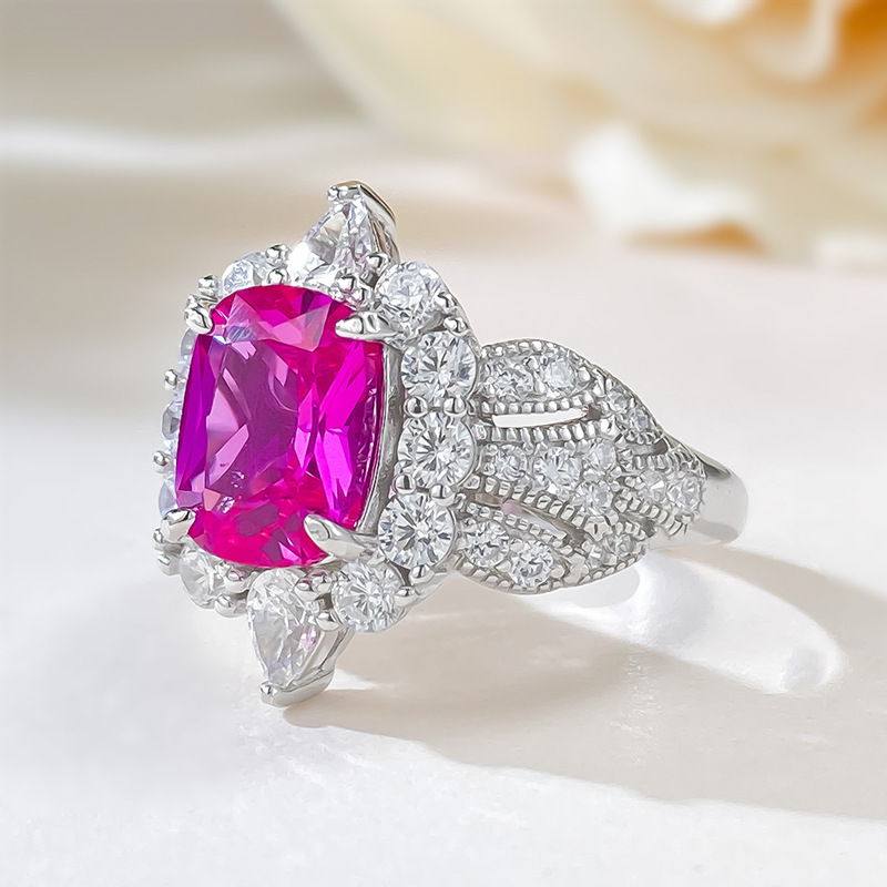 2.5Ct Luxury Pink Cushion Gemstone Ornate Halo Ring-Sterling Silver-lornajewelry