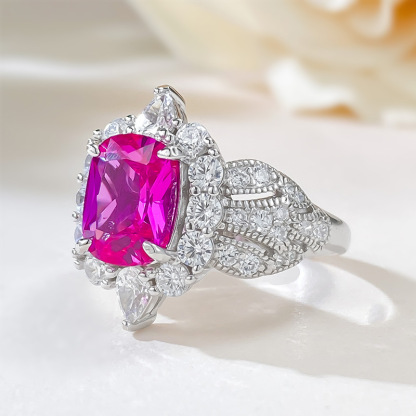 2.5Ct Luxury Pink Cushion Gemstone Ornate Halo Ring-Sterling Silver-lornajewelry