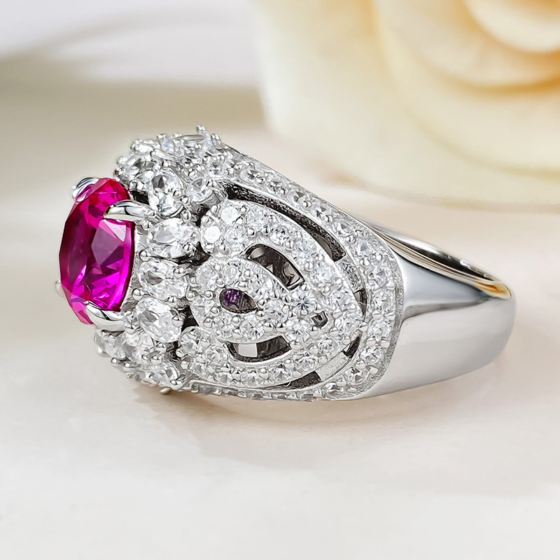 2.0Ct Luxury Pink Round Gemstone Ornate Halo Ring-Sterling Silver-lornajewelry