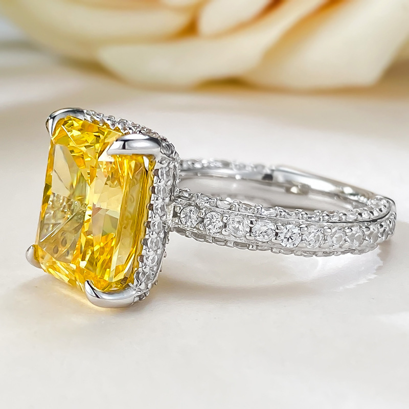 6Ct Luxury Radiant White Gemstone Pave Setting Ring-Sterling Silver-lornajewelry