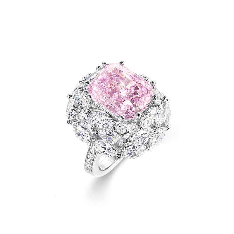 6.5Ct Luxury Elegant Pink Radiant Gemstone Floral Design Halo Ring-Sterling Silver-lornajewelry