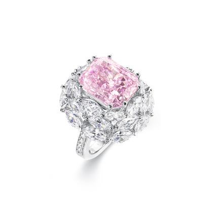 6.5Ct Luxury Elegant Pink Radiant Gemstone Floral Design Halo Ring-Sterling Silver-lornajewelry