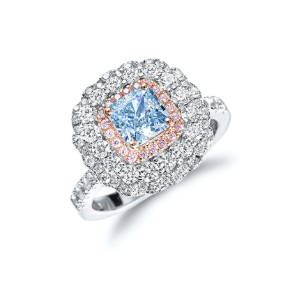 1Ct Exquisite Aquamarine Cushion Cut Double Halo Ring-Sterling Silver-lornajewelry