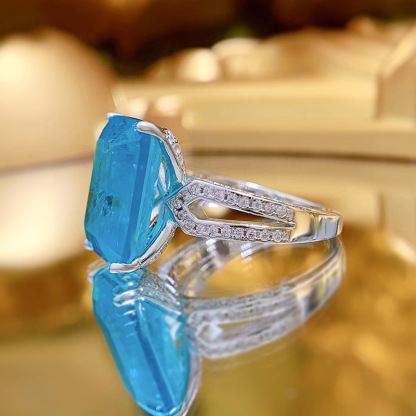 7Ct Paraiba Blue Emerald Cut Gemstone Split Shank Ring-Sterling Silver-lornajewelry