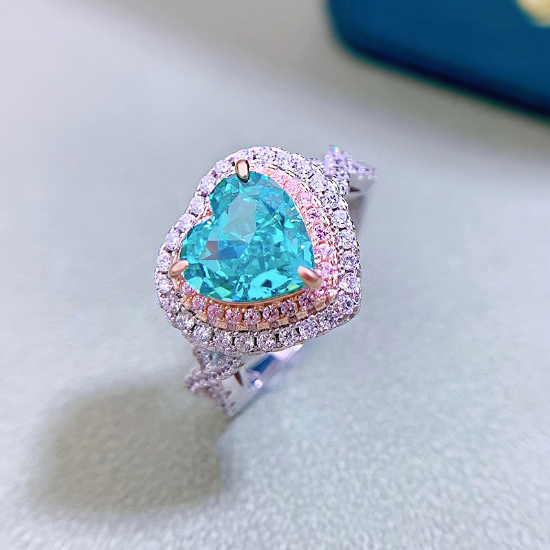 2Ct Romantic Heart Shape Paraiba Gemstone Double Halo Ring-Sterling Silver-lornajewelry