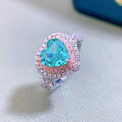 2Ct Romantic Heart Shape Paraiba Gemstone Double Halo Ring-Sterling Silver-lornajewelry
