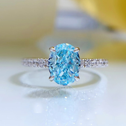 1.5Ct Oval Cut Aquamarine Blue Gemstone Ring-Sterling Silver-lornajewelry