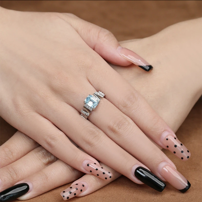 2Ct Emerald Cut Aquamarine Gemstone Ring-Sterling Silver-lornajewelry