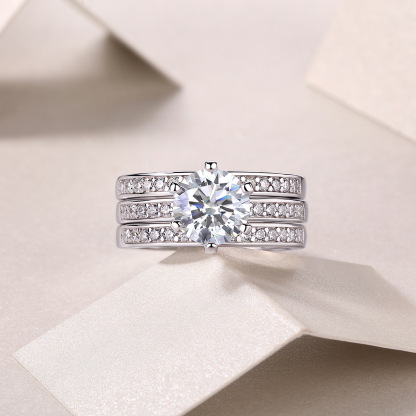 2Ct Moissanite 3PC Set Round Cut Promise Women's Ring-Sterling Silver-lornajewelry