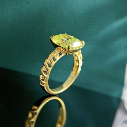 4.5Ct Olive Green Cushion Cut Twisted Band Ring-Sterling Silver-lornajewelry