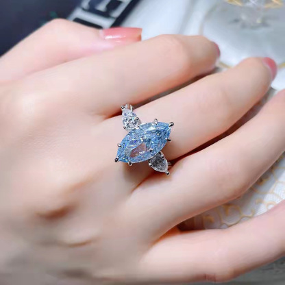 4.5Ct Aquamarine Blue Marquise Cut Three-Stone Ring-Sterling Silver-lornajewelry