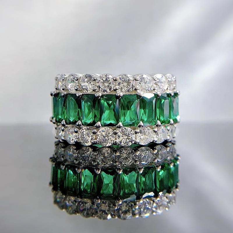 Multi-Color Full Eternity Band – 8 Vibrant Variants in Baguette & Round Cut-Sterling Silver-lornajewelry