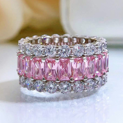 Multi-Color Full Eternity Band – 8 Vibrant Variants in Baguette & Round Cut-Sterling Silver-lornajewelry