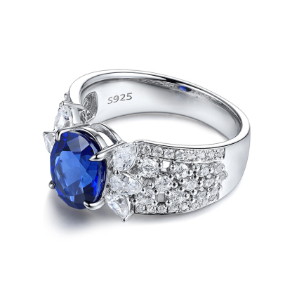 1Ct Blue Oval Cut Marquise Pave Ring-Sterling Silver-lornajewelry