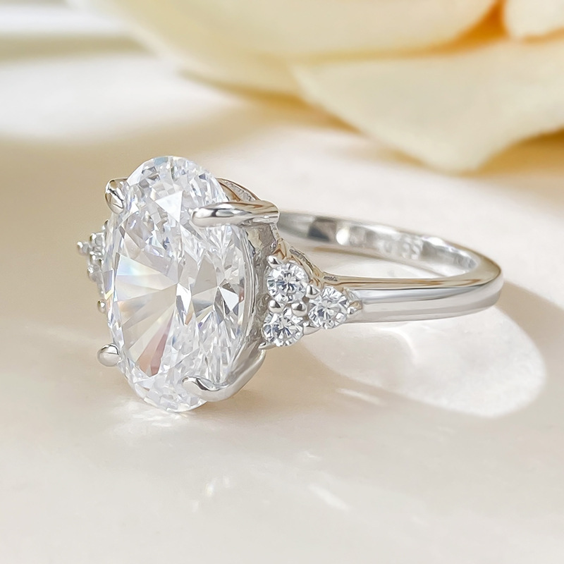 4Ct White Oval Cut Three-Stone Ring-Sterling Silver-lornajewelry
