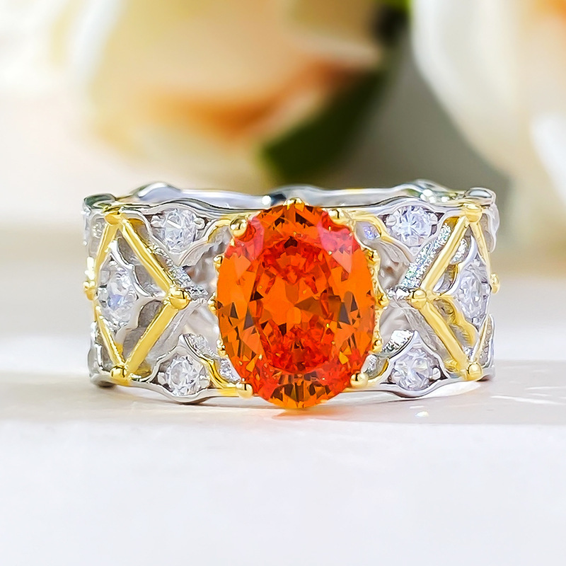 1.5Ct Orange Oval Cut Filigree Band Ring-Sterling Silver-lornajewelry
