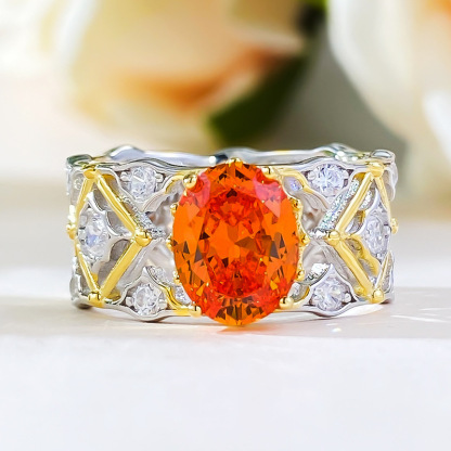 1.5Ct Orange Oval Cut Filigree Band Ring-Sterling Silver-lornajewelry