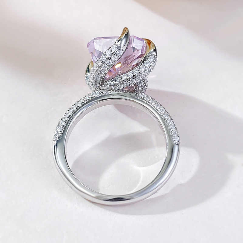 6Ct Pink Radiant Cut Pave Ring-Sterling Silver-lornajewelry