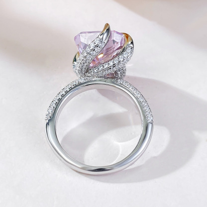 6Ct Pink Radiant Cut Pave Ring-Sterling Silver-lornajewelry