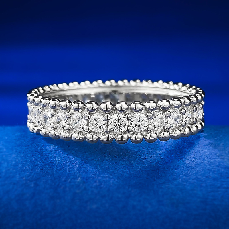 White Round Cut Double Row Pave Band-Sterling Silver-lornajewelry