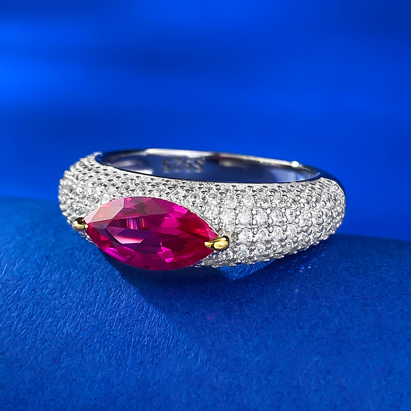 1Ct Rose Ruby Marquise Cut Pave Setting Ring-Sterling Silver-lornajewelry