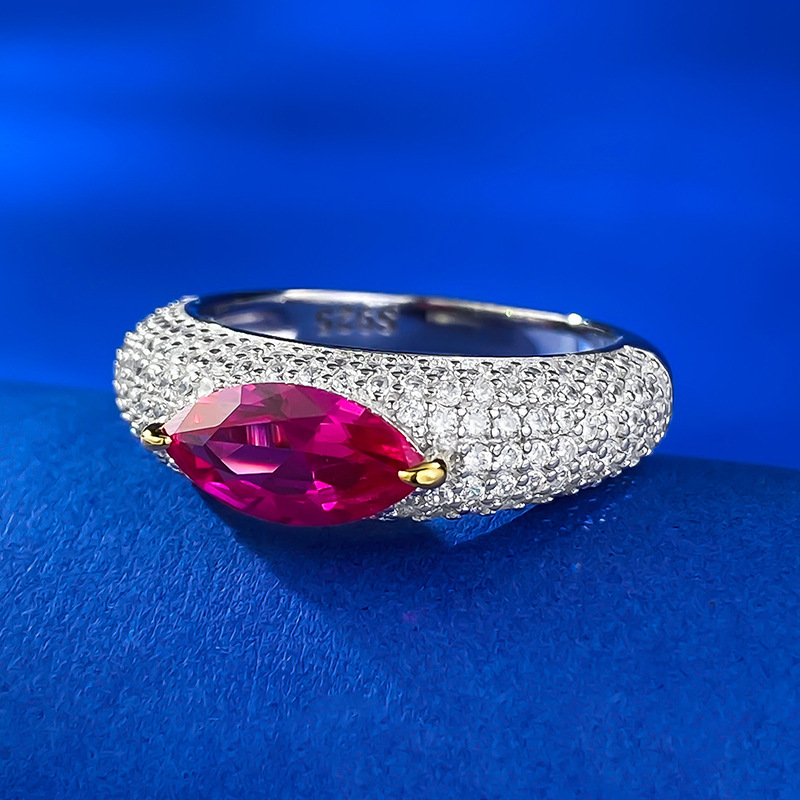 1Ct Rose Ruby Marquise Cut Pave Setting Ring-Sterling Silver-lornajewelry