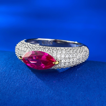1Ct Rose Ruby Marquise Cut Pave Setting Ring-Sterling Silver-lornajewelry