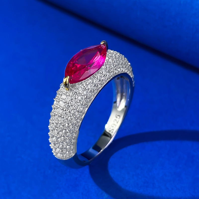1Ct Rose Ruby Marquise Cut Pave Setting Ring-Sterling Silver-lornajewelry