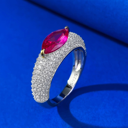 1Ct Rose Ruby Marquise Cut Pave Setting Ring-Sterling Silver-lornajewelry