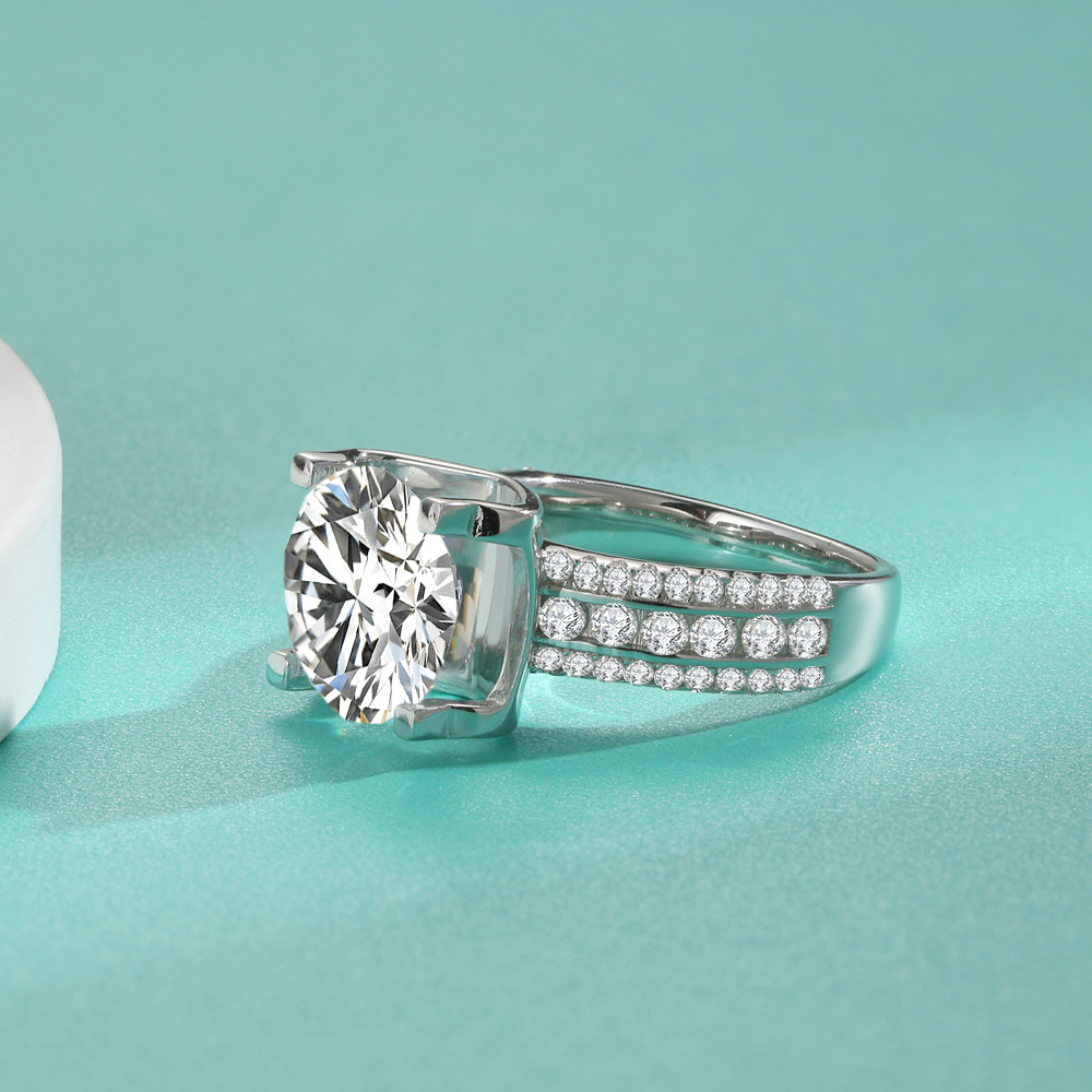 2Ct/3Ct/5Ct Moissanite Brilliant Round Cut Engagement Ring For Women In Sterling Silver-Sterling Silver-lornajewelry