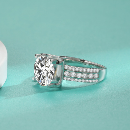 2Ct/3Ct/5Ct Moissanite Brilliant Round Cut Engagement Ring For Women In Sterling Silver-Sterling Silver-lornajewelry