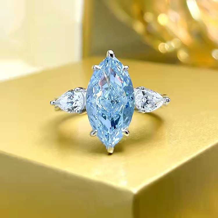 4.5Ct Aquamarine Blue Marquise Cut Three-Stone Ring-Sterling Silver-lornajewelry