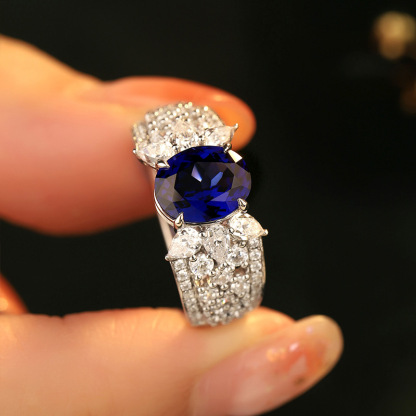 1Ct Blue Oval Cut Marquise Pave Ring-Sterling Silver-lornajewelry