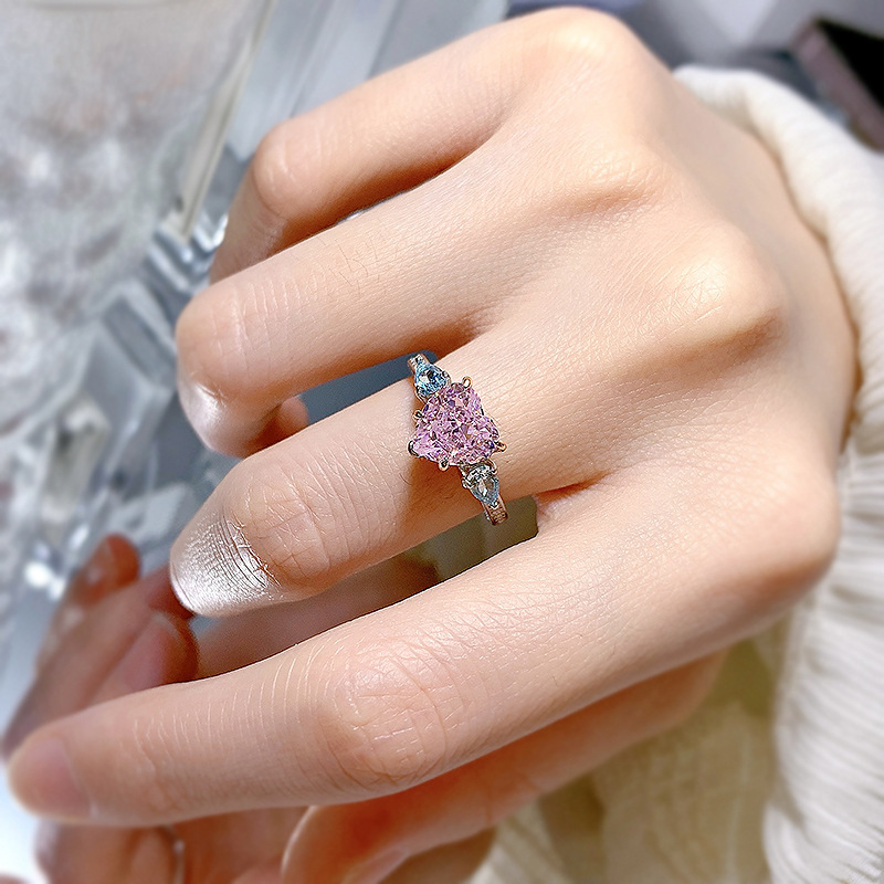 2.5Ct Pink Heart Cut Three-Stone Ring-Sterling Silver-lornajewelry