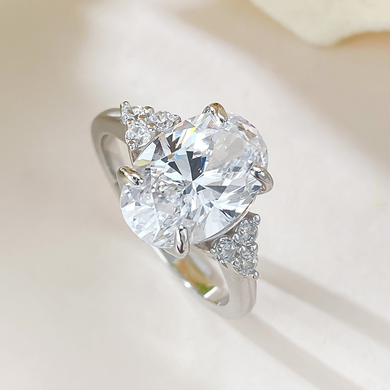 4Ct White Oval Cut Three-Stone Ring-Sterling Silver-lornajewelry