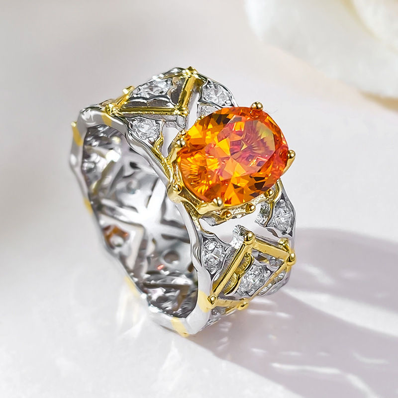 1.5Ct Orange Oval Cut Filigree Band Ring-Sterling Silver-lornajewelry