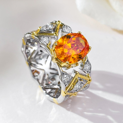 1.5Ct Orange Oval Cut Filigree Band Ring-Sterling Silver-lornajewelry