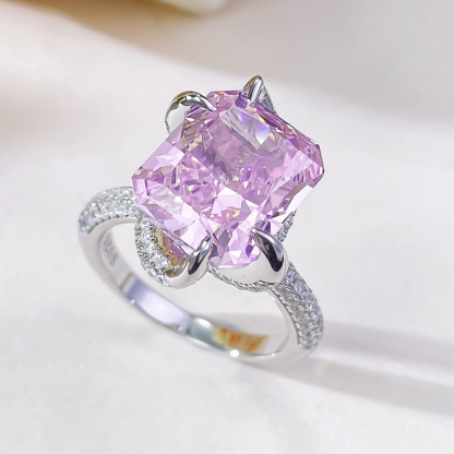6Ct Pink Radiant Cut Pave Ring-Sterling Silver-lornajewelry