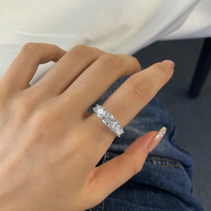 5Ct Moissanite Round Cut Five Stone Setting Ring-Sterling Silver-lornajewelry