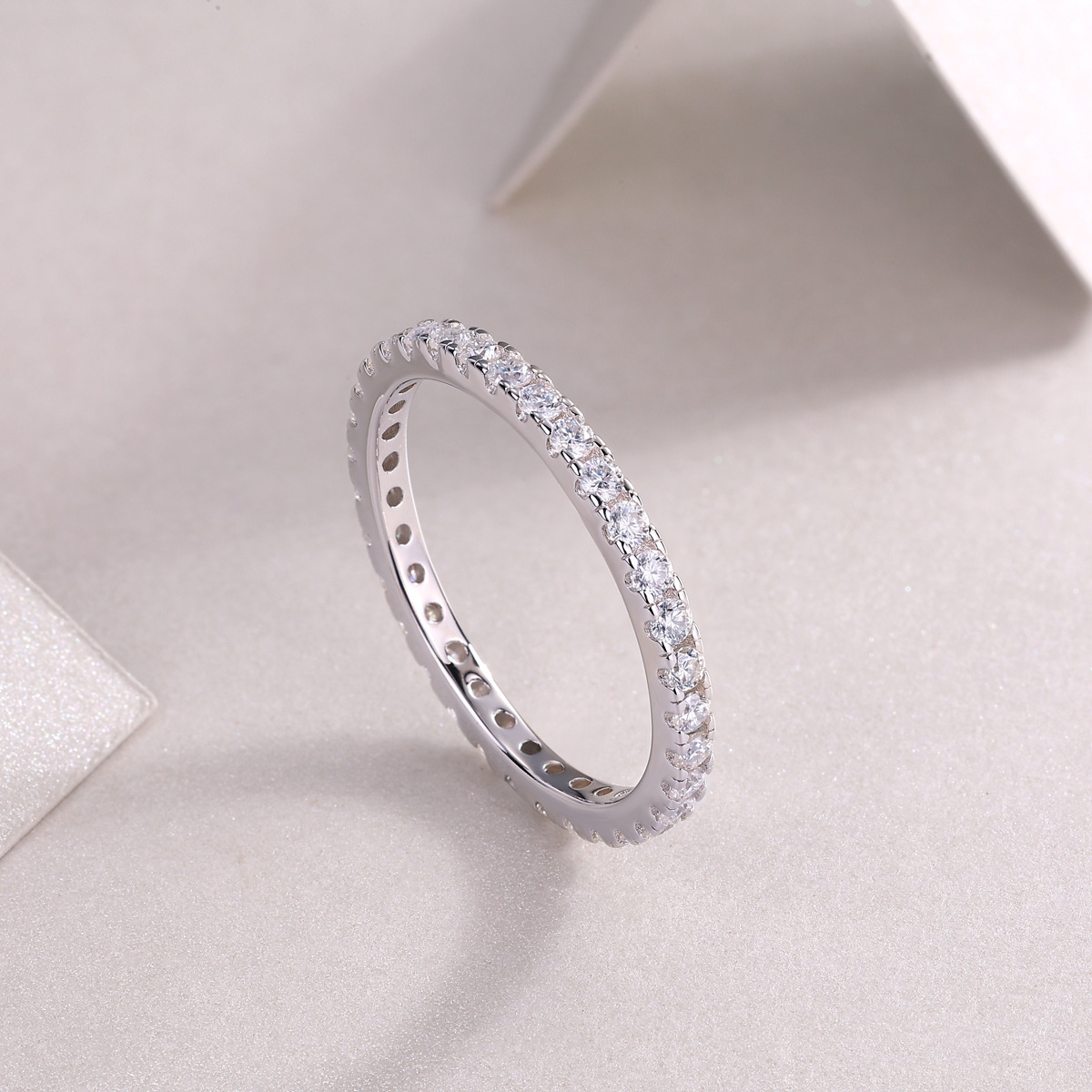 Moissanite Pave Full Eternity Wedding Band Stackable Ring-Sterling Silver-lornajewelry
