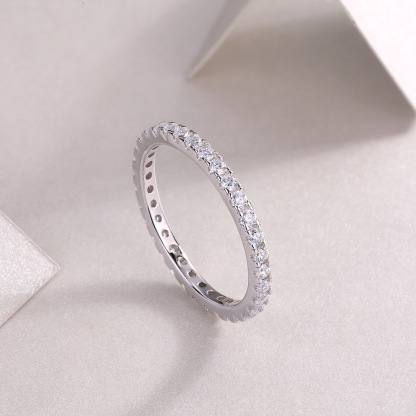 Moissanite Pave Full Eternity Wedding Band Stackable Ring-Sterling Silver-lornajewelry