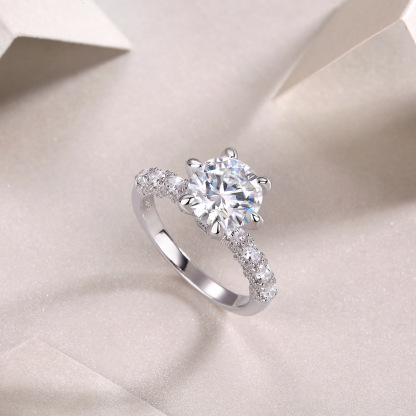 1Ct/2Ct/3Ct Moissanite Nine Stone Round Cut Half Eternity Engagement Ring-Sterling Silver-lornajewelry
