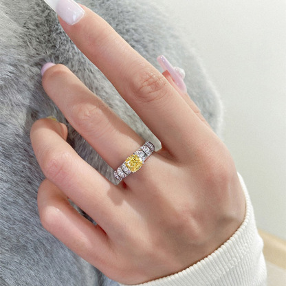 1Ct Luxury Yellow Cushion Gemstone Ring White Accent Band-Sterling Silver-lornajewelry